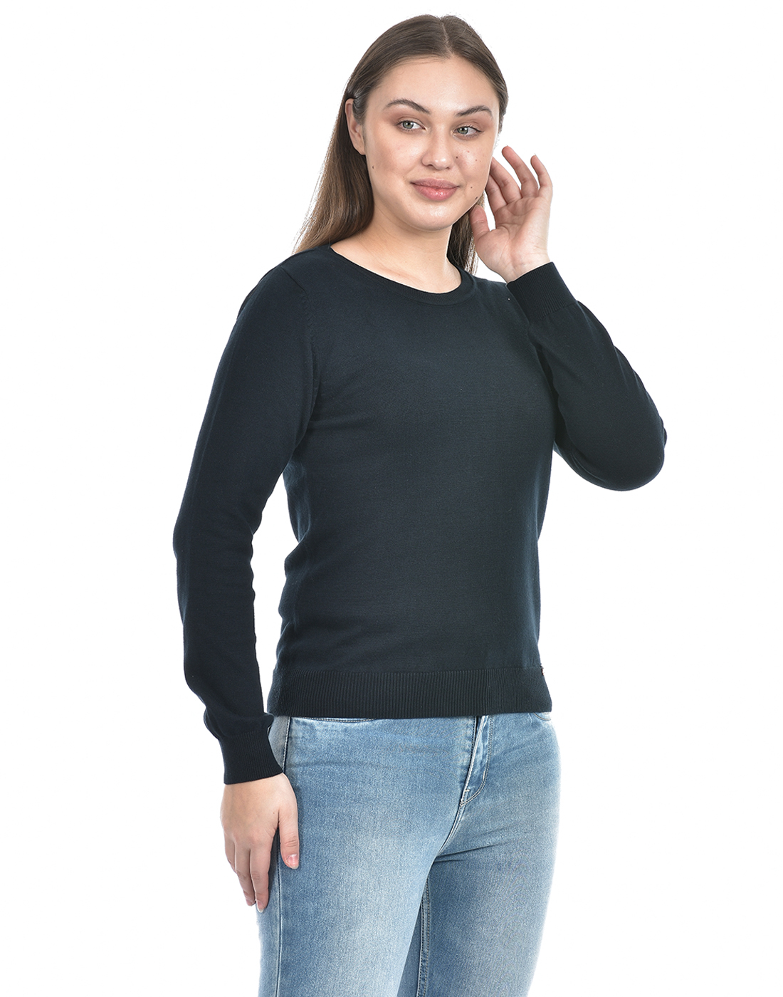 Numero Uno Women Solid Navy Sweater